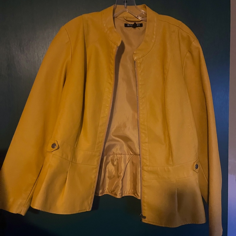 Faux leather mustard jacket.